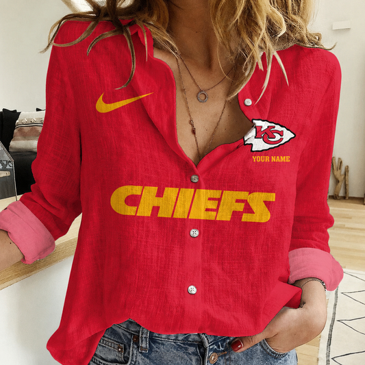 FINAL SALE - NEW CUSTOMIZED NFL01 KCC KANSAS CITY CHIEFS WOMEN CASUAL SHIRT