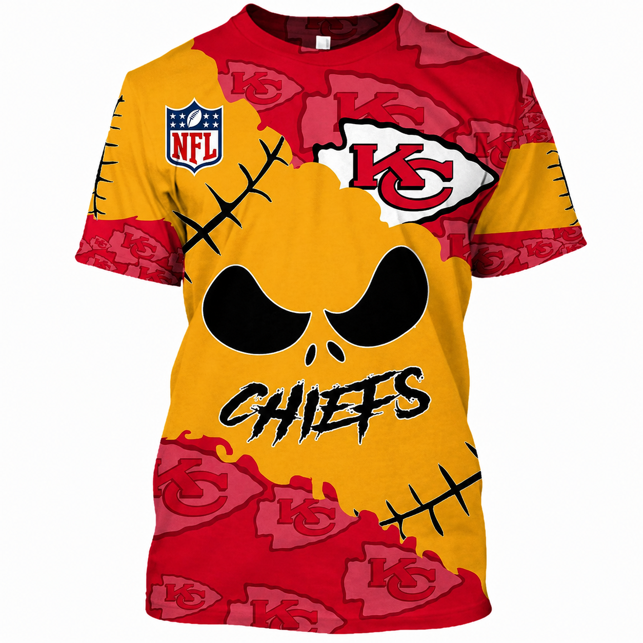 SPECIAL EDITION - NEW CUSTOMIZED NFL01 KCC KANSAS CITY CHIEFS HALLOWEEN SKULL APPAREL FOR FANS