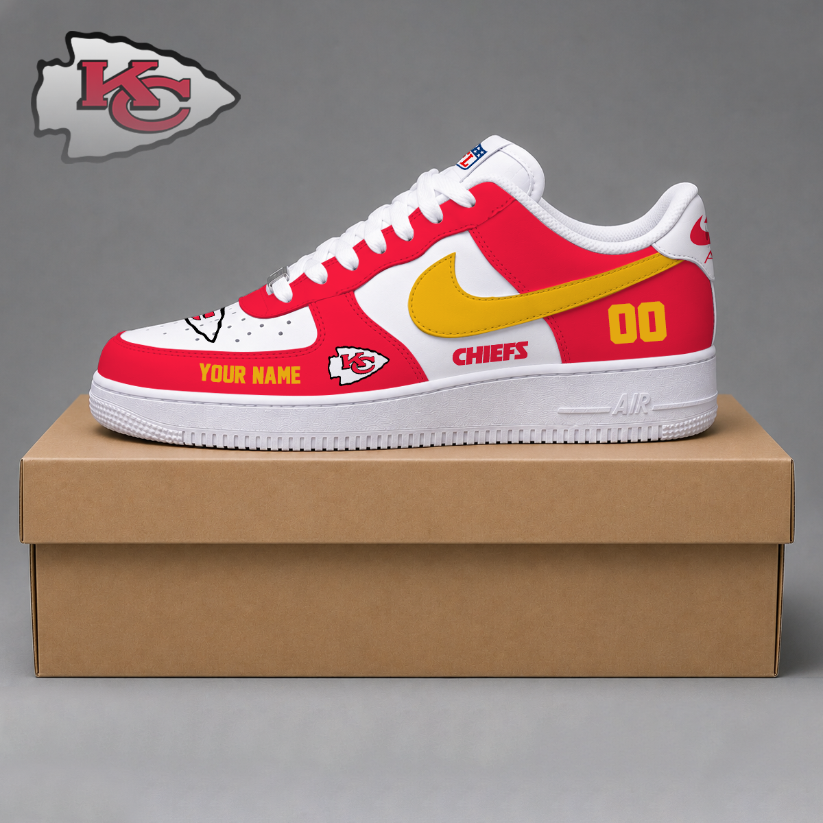 ELITE EDITION - NEW CUSTOMIZED NFL01 KCC KANSAS CITY CHIEFS AF1 SHOES