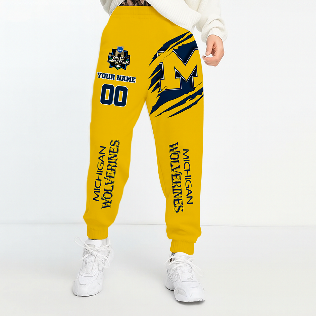 LIMITED DROP - NEW CUSTOMIZED COLLEGE WORLD SERIES NCAA01 MIW MICHIGAN WOLVERINES UNISEX LONG PANTS
