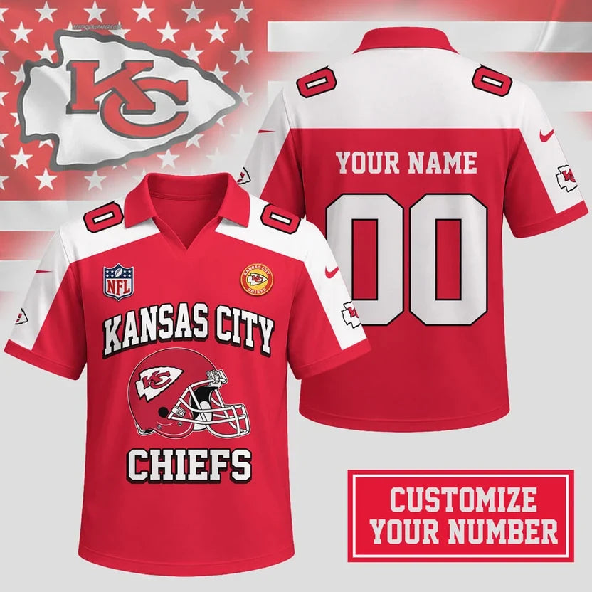 HOT DEAL - NEW CUSTOMIZED NFL01 KCC KANSAS CITY CHIEFS POLO SHIRT