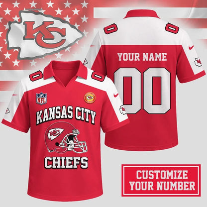 HOT DEAL - NEW CUSTOMIZED NFL01 KCC KANSAS CITY CHIEFS POLO SHIRT