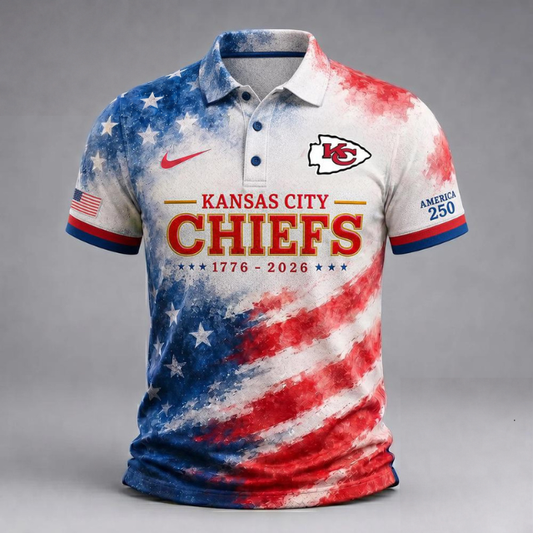 LIMITED EDITION - NEW CUSTOMIZED NFL01 KCC KANSAS CITY CHIEFS USA 250TH ANNIVERSARY POLO SHIRT, ZIP POLO SHIRT & T-SHIRTS
