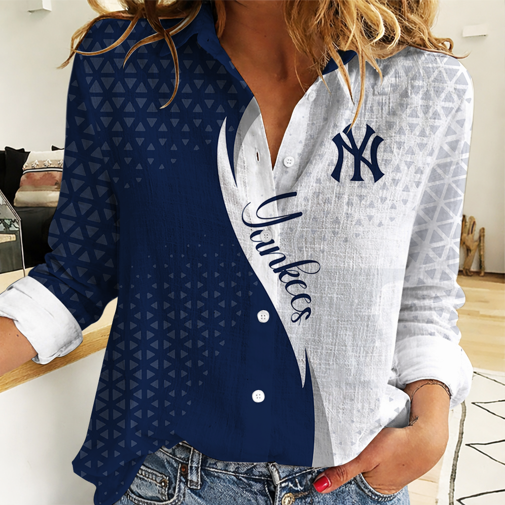 FINAL SALE - NEW CUSTOMIZED MLB01 NYY NEW YORK YANKEES WOMEN CASUAL SHIRT