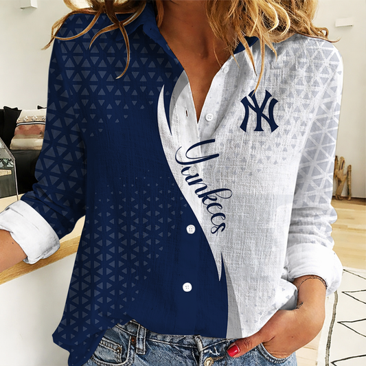 FINAL SALE - NEW CUSTOMIZED MLB01 NYY NEW YORK YANKEES WOMEN CASUAL SHIRT
