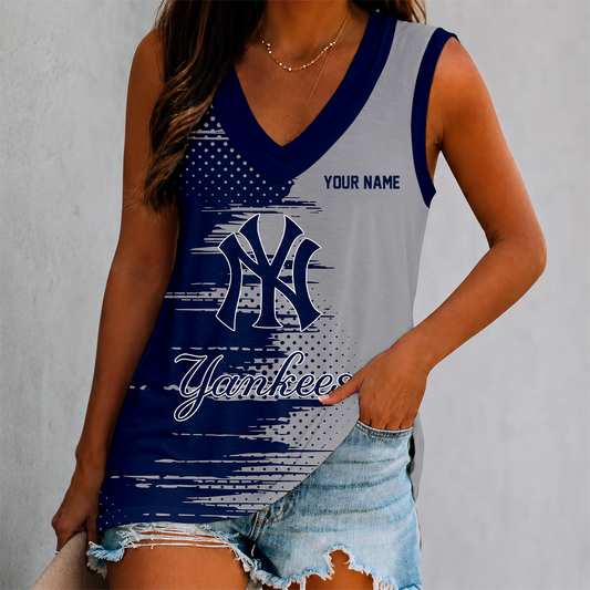 FINAL SALE - NEW CUSTOMIZED MLB01 NYY NEW YORK YANKEES WOMEN'S V-NECK TANK TOP