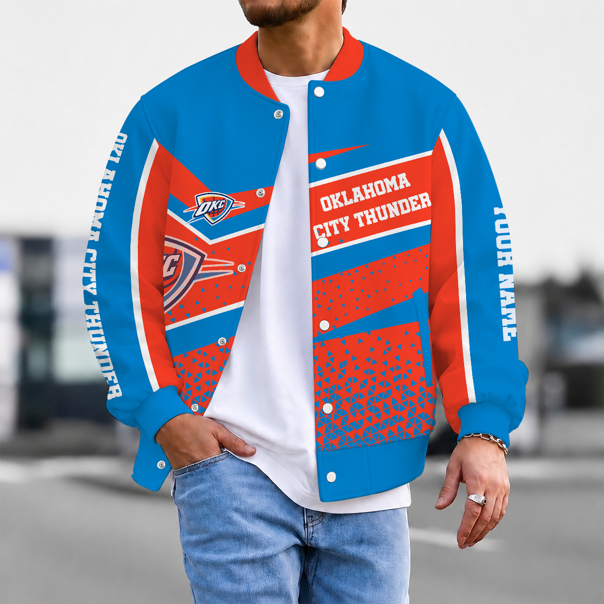 FLASH SALE - NEW CUSTOMIZED NBA01 OCT OKLAHOMA CITY THUNDER BASEBALL JACKET, SATIN VARSITY JACKET