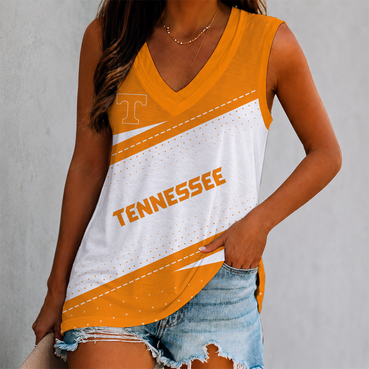 FINAL SALE - NEW CUSTOMIZED NCAA FBS01 TNV TENNESSEE VOLUNTEERS WOMEN'S V-NECK TANK TOP