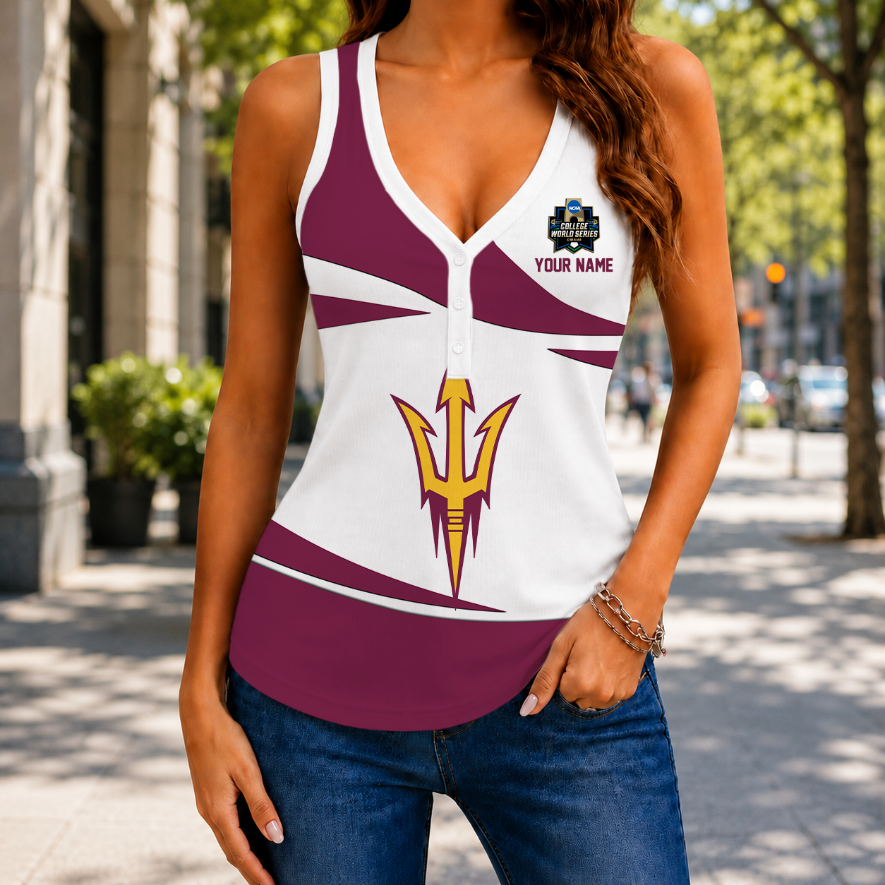 LIMITED EDITION - NEW CUSTOMIZED NCAA CWS02 ASS ARIZONA STATE SUN DEVILS WOMEN'S V-NECK TANK TOP