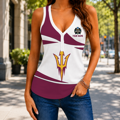 LIMITED EDITION - NEW CUSTOMIZED NCAA CWS02 ASS ARIZONA STATE SUN DEVILS WOMEN'S V-NECK TANK TOP