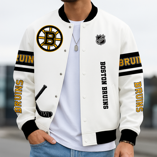 LIMITED EDITION - NEW CUSTOMIZED NHL02 BTB BT BRUINS BASEBALL JACKET, SATIN VARSITY JACKET