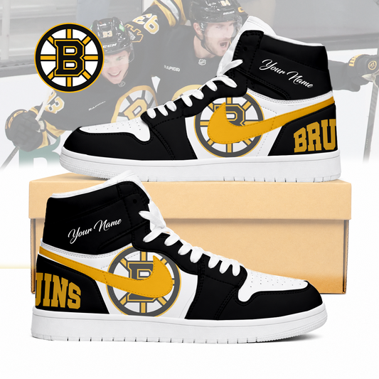 FINAL SALE - NEW CUSTOMIZED NHL02 BTB BOSTON BRUINS AIR JORDAN SNEAKERS
