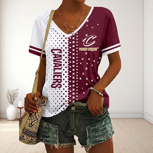 VIRAL EDITION - NEW CUSTOMIZED NBA02 CCA CLEVELAND CAVALIERS V-NECK FEMALE SHIRT