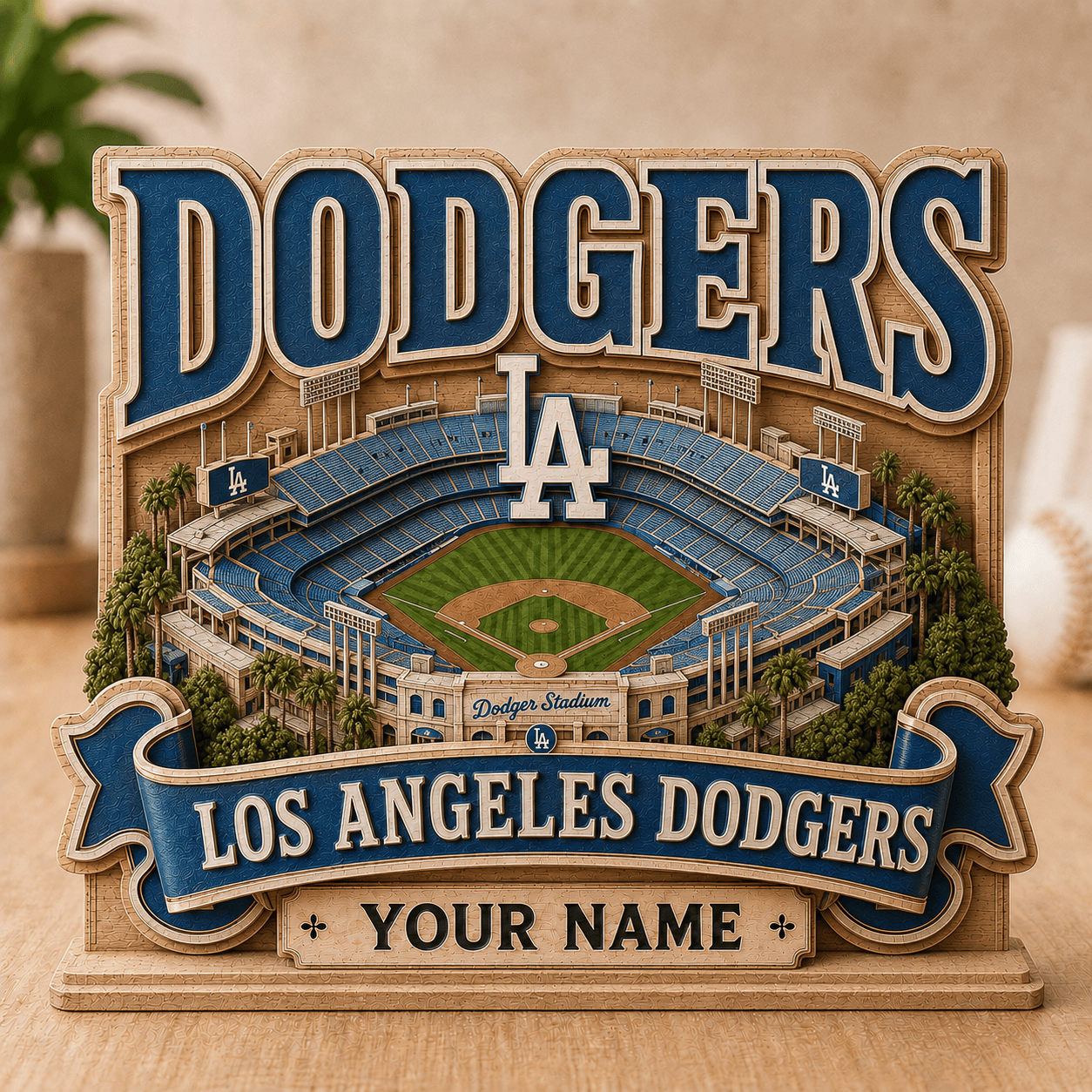FLASH SALE - NEW CUSTOMIZED MLB02 LAD LOS ANGELES DODGERS 3-LAYER WOODEN BLOCK