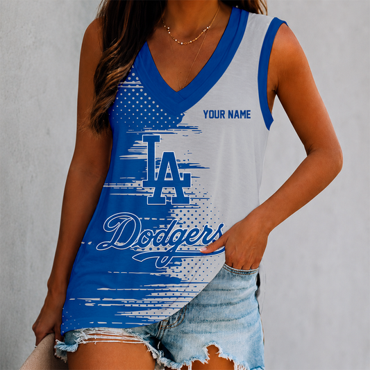 FINAL SALE - NEW CUSTOMIZED MLB02 LAD LOS ANGELES DODGERS WOMEN'S V-NECK TANK TOP