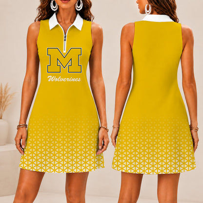VIRAL EDITION - NEW CUSTOMIZED | NCAA MAM02 MIW MICHIGAN WOLVERINES WOMEN'S ZIP SLEEVELESS POLO DRESS