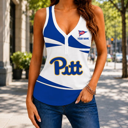 SPECIAL EDITION - NEW CUSTOMIZED NCAA FBS02 PIP PITTSBURGH PANTHERS WOMEN'S V-NECK TANK TOP
