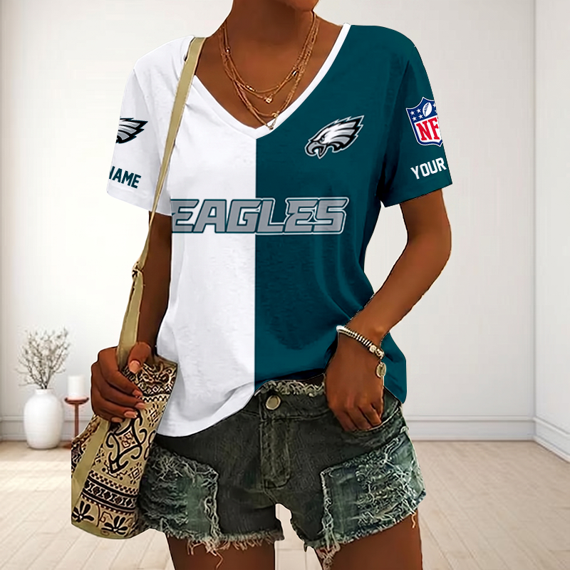 VIRAL EDITION - NEW CUSTOMIZED NFL02 PPE PHILADELPHIA EAGLES V-NECK FEMALE SHIRT