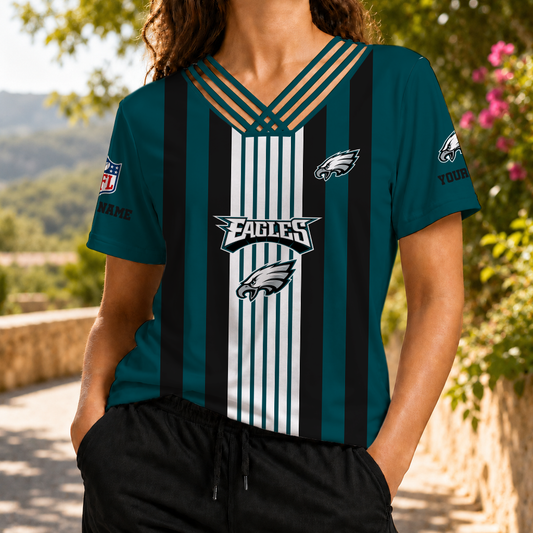 FINAL SALE - NEW CUSTOMIZED NFL02 PPE PHILADELPHIA EAGLES V-NECK SHIRT