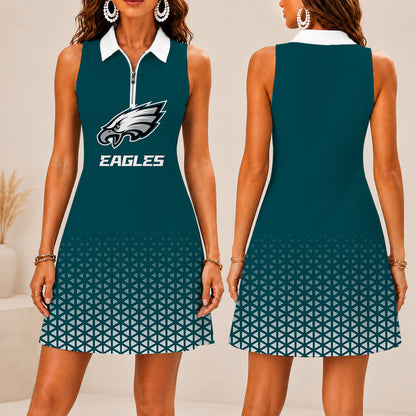 LIMITED EDITION - NEW CUSTOMIZED NFL02 PPE PHILADELPHIA EAGLES WOMEN'S ZIP SLEEVELESS POLO DRESS