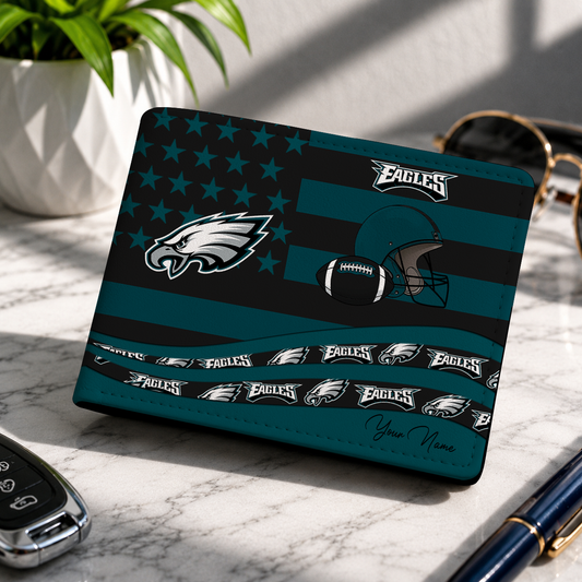 FINAL SALE - NEW CUSTOMIZED NFL02 PPE PHILADELPHIA EAGLES LEATHER WALLET
