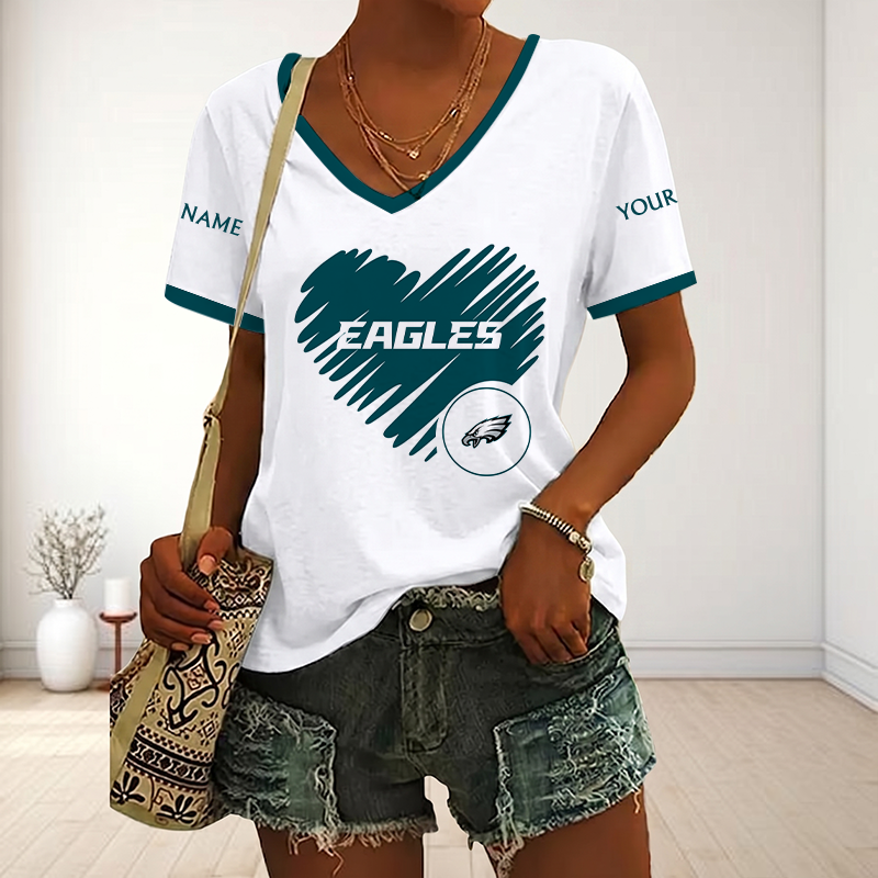 LIMITED EDITION - NEW CUSTOMIZED NFL02 PPE PHILADELPHIA EAGLES V-NECK FEMALE SHIRT