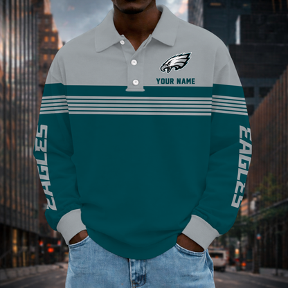 EXCLUSIVE EDITION - NEW CUSTOMIZED NFL02 PPE PHILADELPHIA EAGLES LONG SLEEVE POLO SHIRT