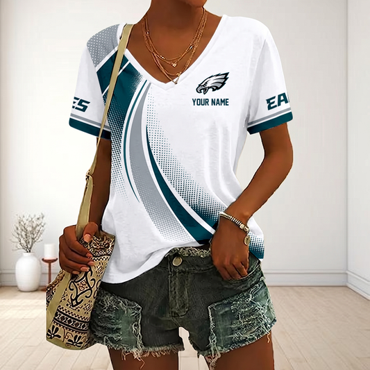 FINAL SALE - NEW CUSTOMIZED NFL02 PPE PHILADELPHIA EAGLES V-NECK FEMALE SHIRT