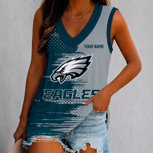 FINAL SALE - NEW CUSTOMIZED NFL02 PPE PHILADELPHIA EAGLES WOMEN'S V-NECK TANK TOP