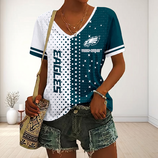 FINAL SALE - NEW CUSTOMIZED NFL02 PPE PHILADELPHIA EAGLES V-NECK FEMALE SHIRT