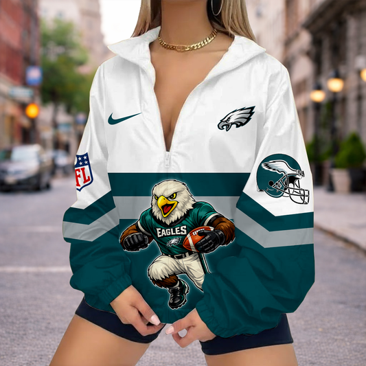 FINAL SALE - NEW CUSTOMIZED NFL02 PPE PHILADELPHIA EAGLES V-NECK ZIPPER SWEATSHIRT JACKET