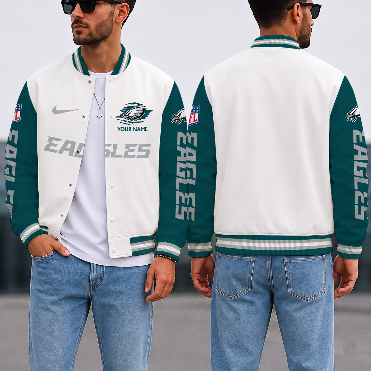 SPECIAL EDITION - NEW CUSTOMIZED NFL02 PPE PHILADELPHIA EAGLES SATIN VARSITY & BASEBALL JACKET