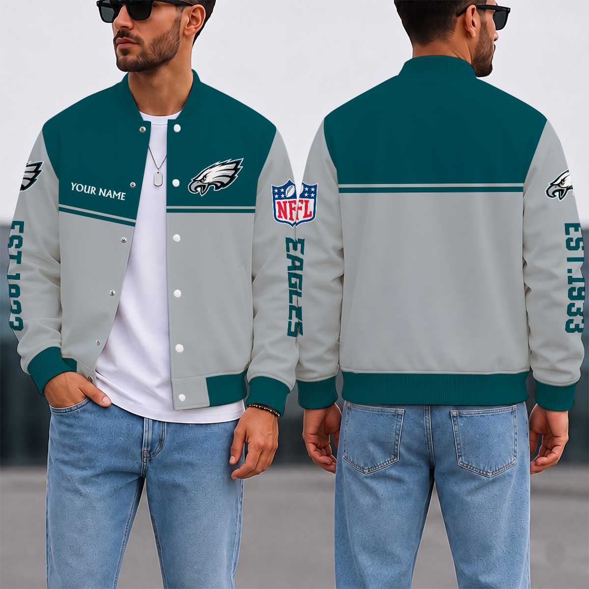 FINAL SALE - NEW CUSTOMIZED NFL02 PPE PHILADELPHIA EAGLES SATIN VARSITY & BASEBALL JACKET