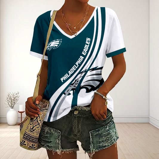 LIMITED EDITION - NEW CUSTOMIZED NFL02 PPE PHILADELPHIA EAGLES V-NECK FEMALE SHIRT