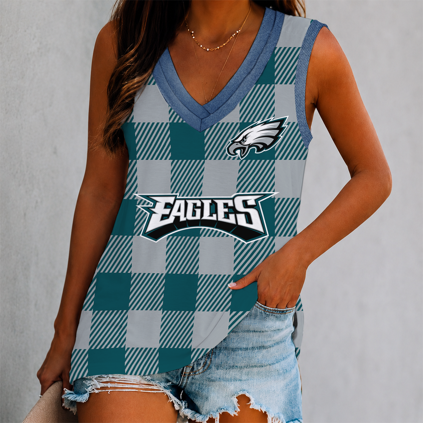 FLASH SALE - NEW CUSTOMIZED NFL02 PPE PHILADELPHIA EAGLES WOMEN'S V-NECK TANK TOP