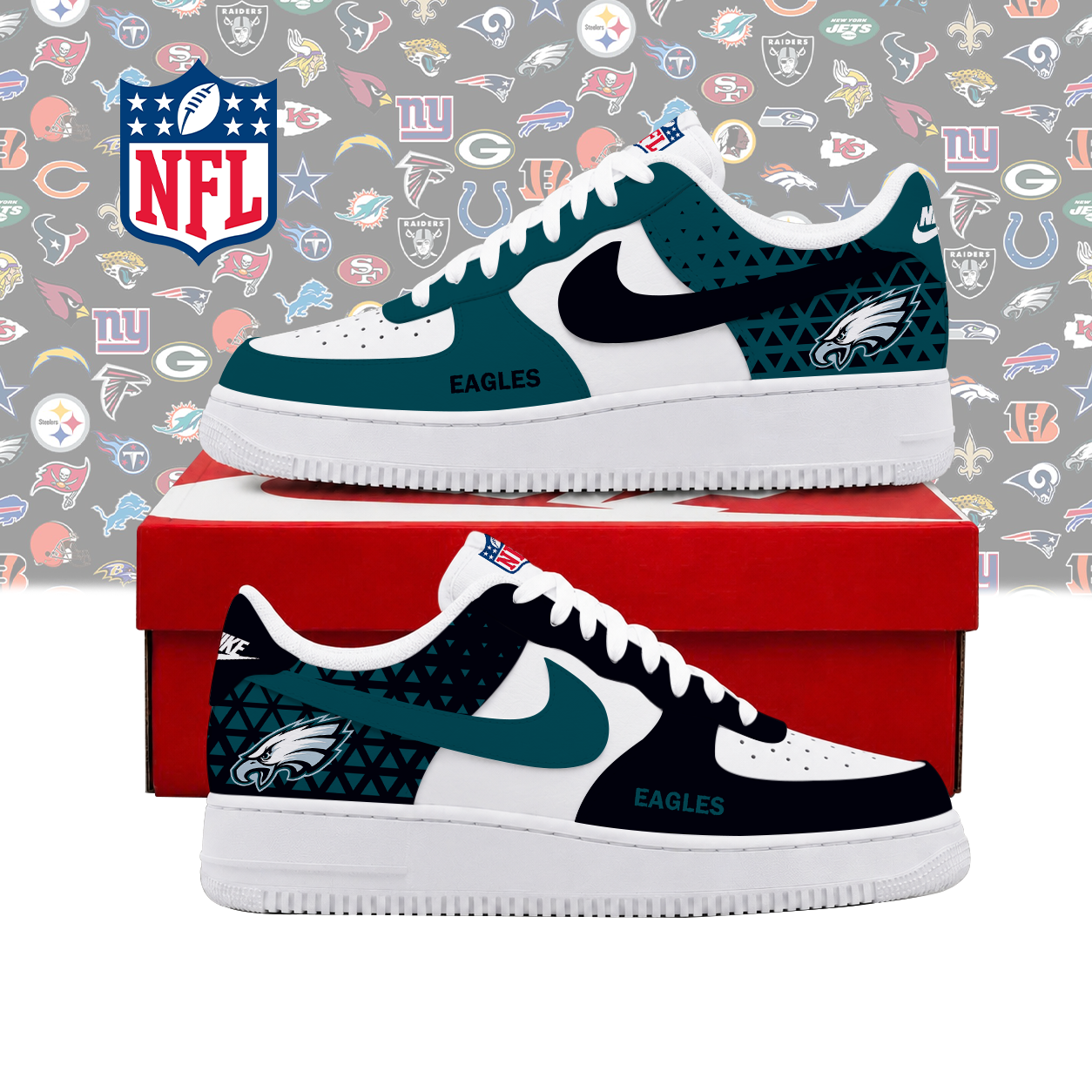 SPECIAL EDITION - NEW CUSTOMIZED NFL02 PPE PHILADELPHIA EAGLES AF1 SHOES