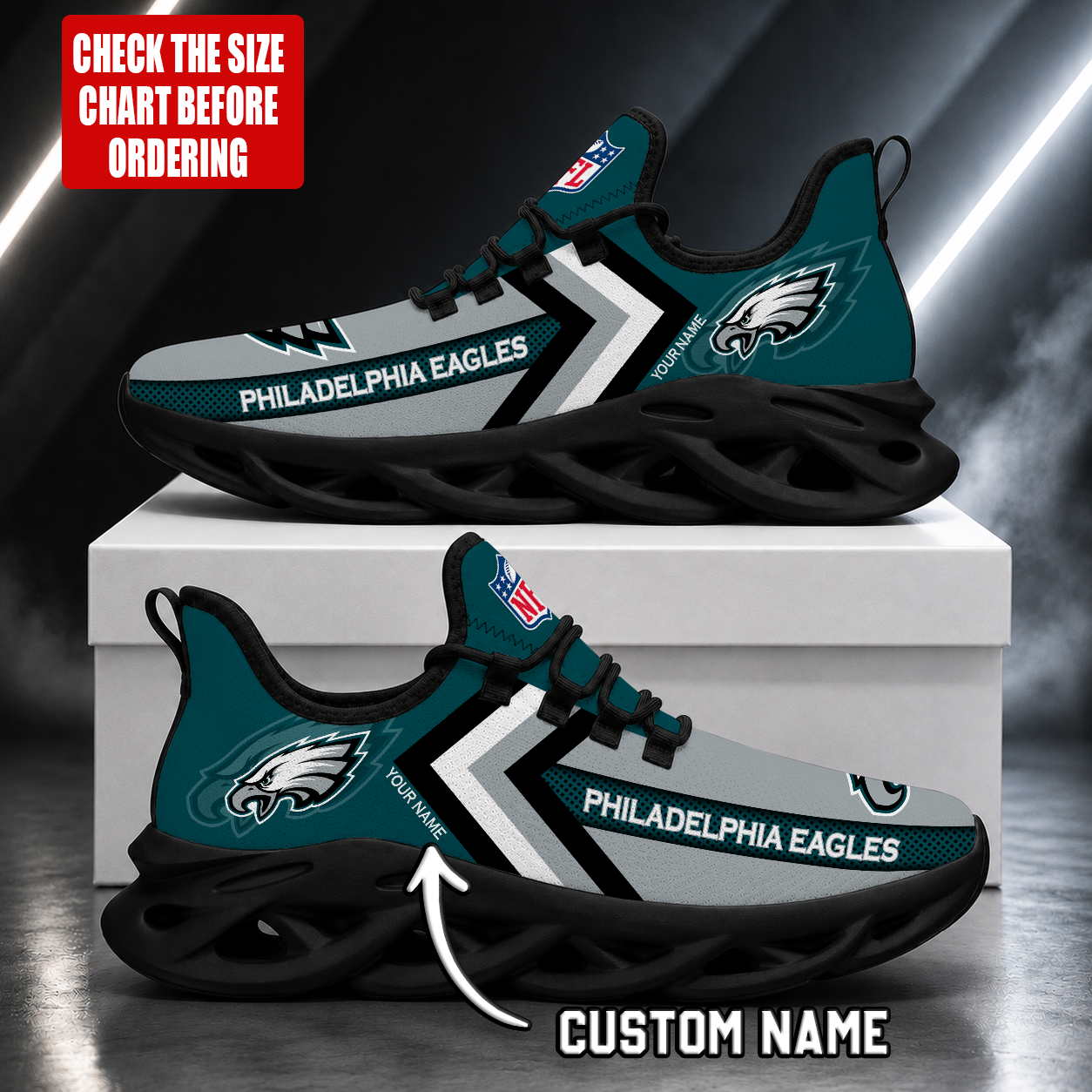 FINAL SALE - NEW CUSTOMIZED NFL02 PPE PHILADELPHIA EAGLES UNISEX MAX SOUL SHOES