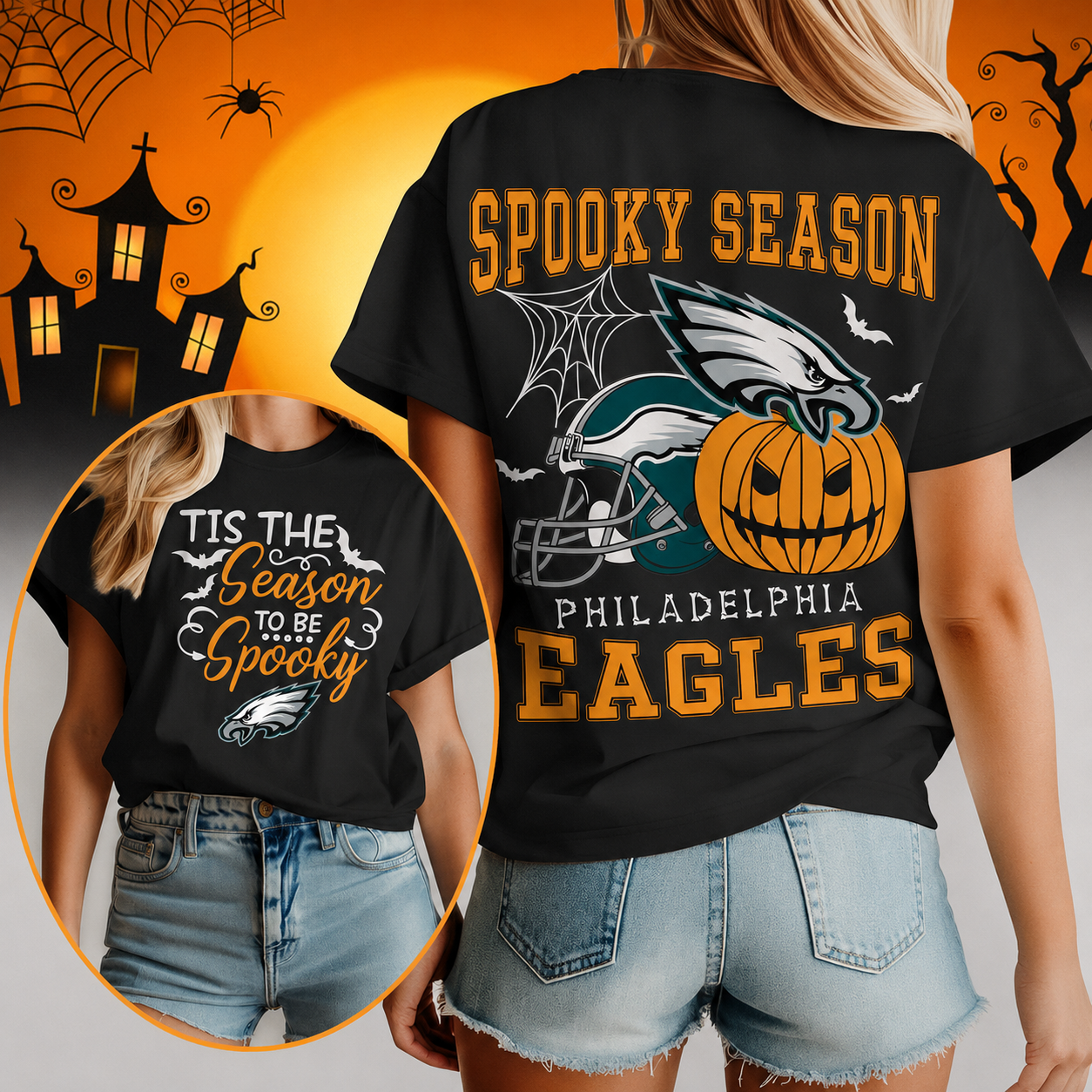 FLASH SALE - NEW CUSTOMIZED NFL02 PPE PHILADELPHIA EAGLES  HALLOWEEN T-SHIRT, HOODIE & ZIP HOODIE