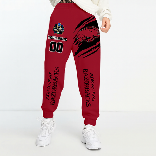 LIMITED DROP - NEW CUSTOMIZED COLLEGE WORLD SERIES NCAA03 AKR ARKANSAS RAZORBACKS UNISEX LONG PANTS
