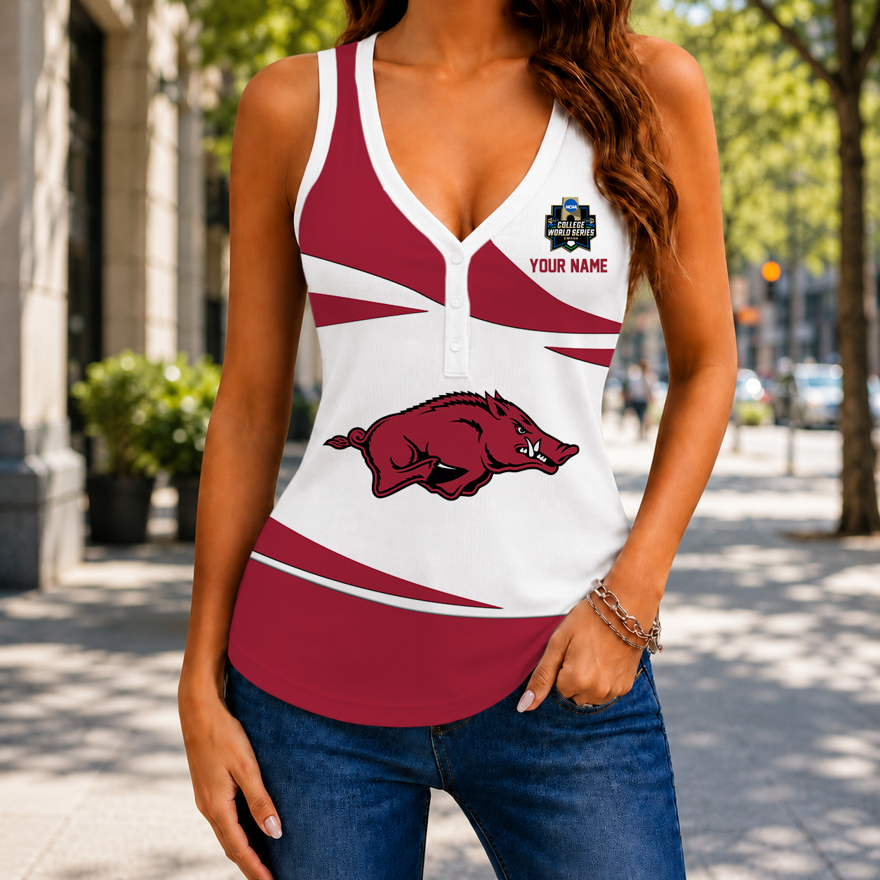 LIMITED EDITION - NEW CUSTOMIZED NCAA CWS03 AKR ARKANSAS RAZORBACKS WOMEN'S V-NECK TANK TOP