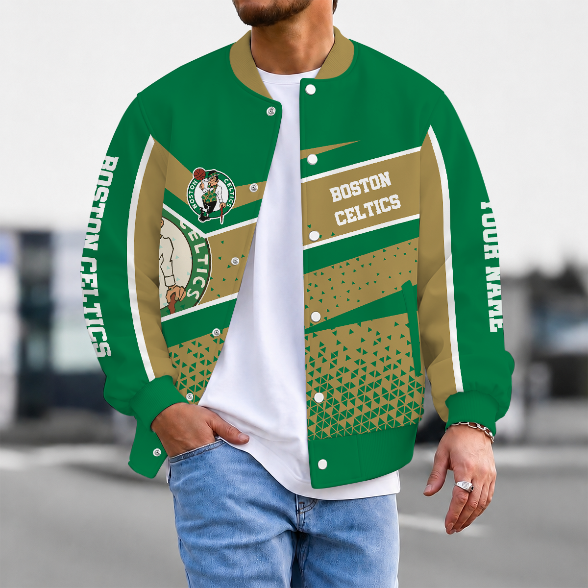 FLASH SALE - NEW CUSTOMIZED NBA03 BCE BOSTON CELTICS BASEBALL JACKET, SATIN VARSITY JACKET