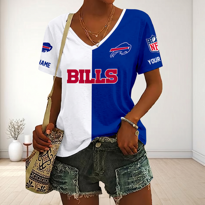 VIRAL EDITION - NEW CUSTOMIZED NFL03 BFB BUFFALO BILLS V-NECK FEMALE SHIRT