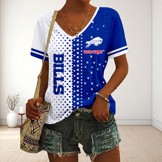 FINAL SALE - NEW CUSTOMIZED NFL03 BFB BUFFALO BILLS V-NECK FEMALE SHIRT