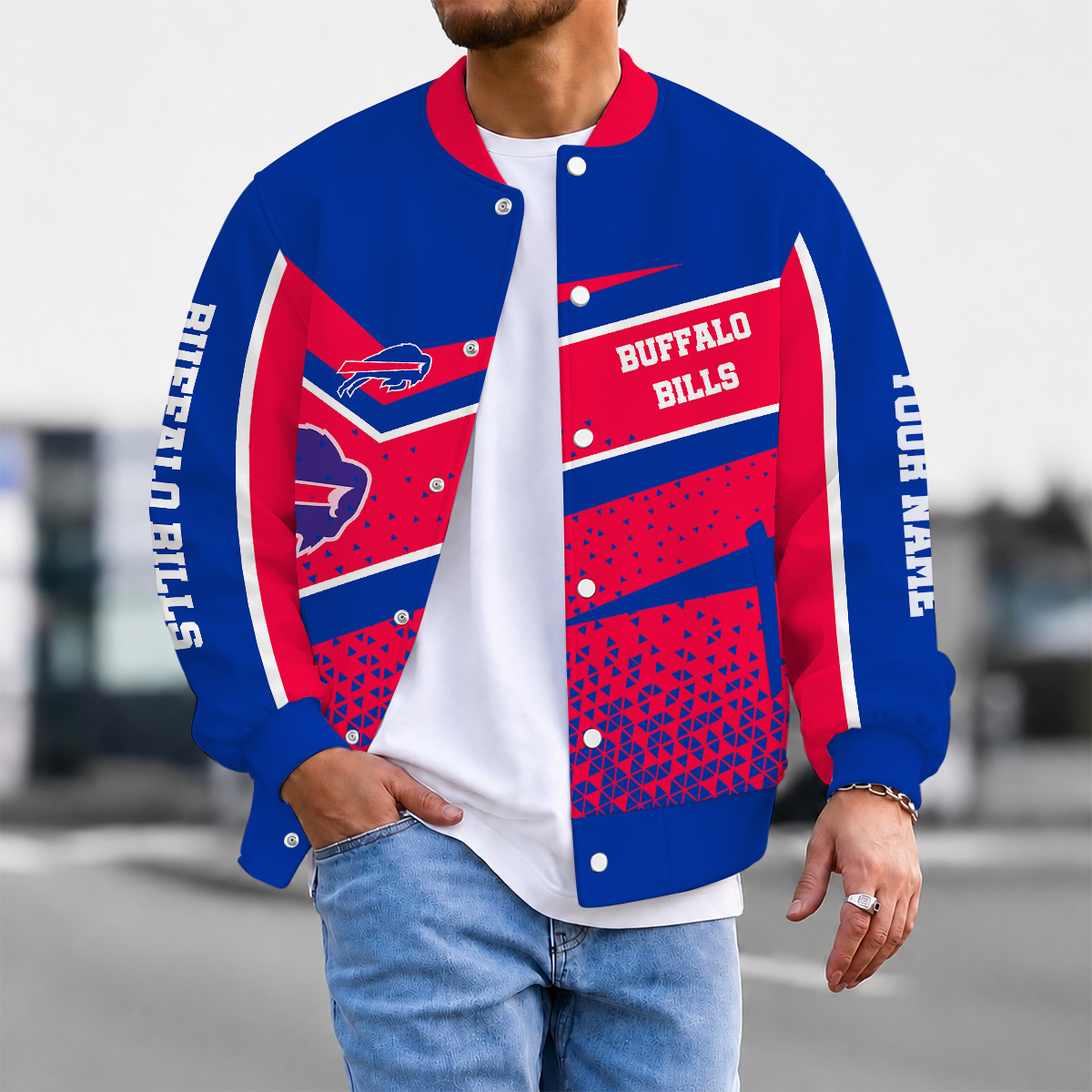 FLASH SALE - NEW CUSTOMIZED NFL03 BFB BUFFALO BILLS SATIN VARSITY & BASEBALL JACKET