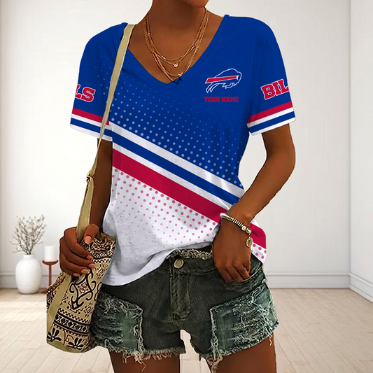 VIRAL EDITION - NEW CUSTOMIZED NFL03 BFB BUFFALO BILLS V-NECK FEMALE SHIRT