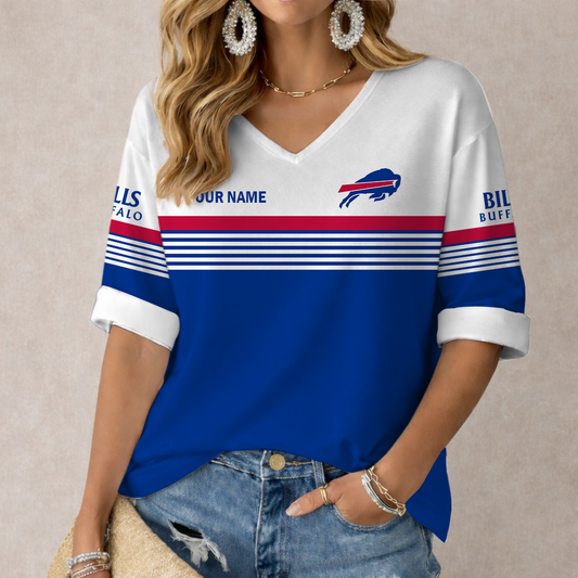 LIMITED EDITION - NEW CUSTOMIZED NFL03 BFB BUFFALO BILLS WOMEN'S HEART V-NECK LONG SLEEVE SHIRT