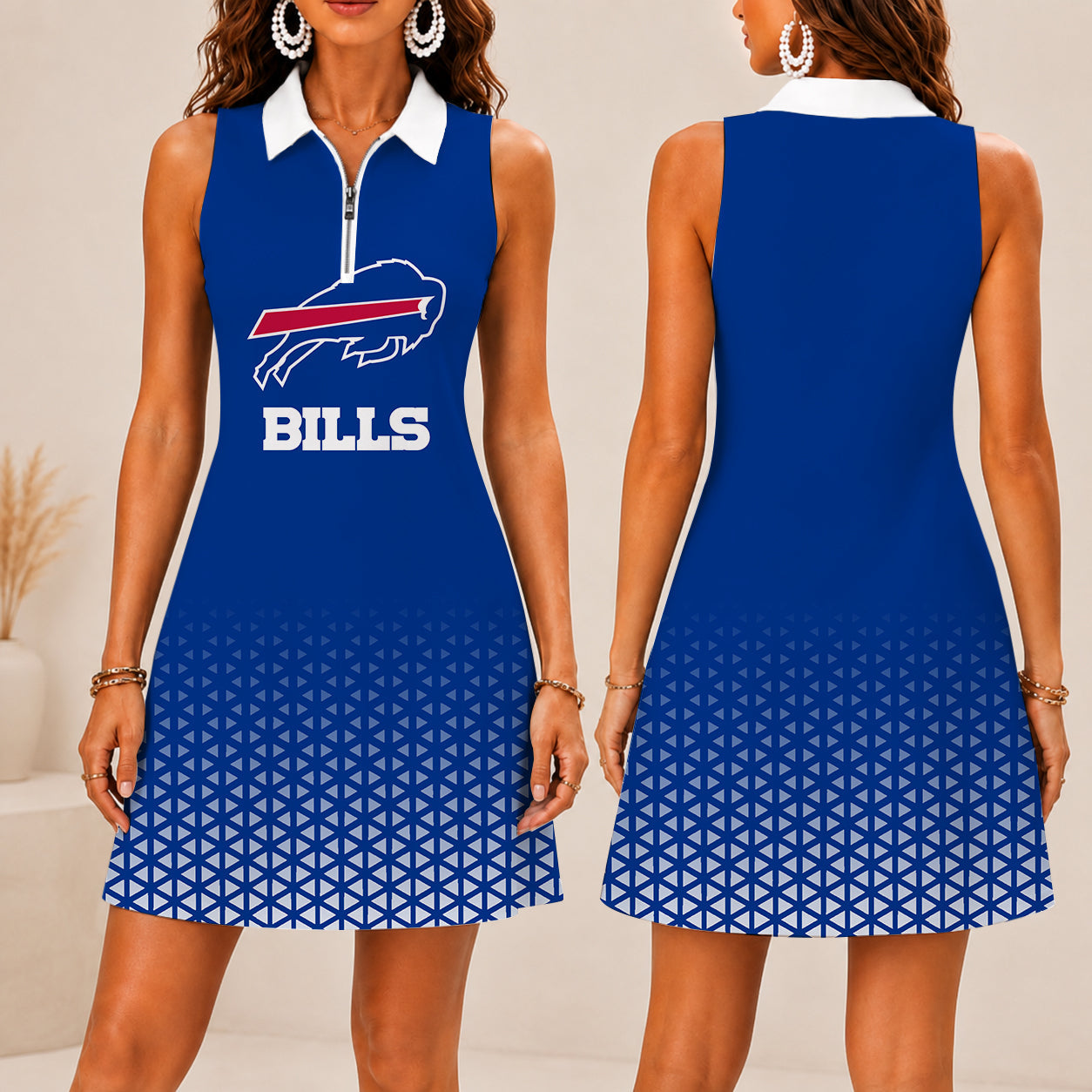 LIMITED EDITION - NEW CUSTOMIZED NFL03 BFB BUFFALO BILLS WOMEN'S ZIP SLEEVELESS POLO DRESS