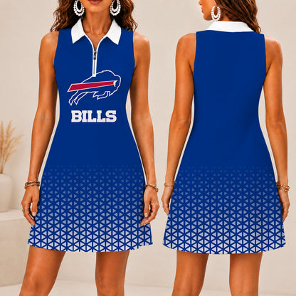 LIMITED EDITION - NEW CUSTOMIZED NFL03 BFB BUFFALO BILLS WOMEN'S ZIP SLEEVELESS POLO DRESS