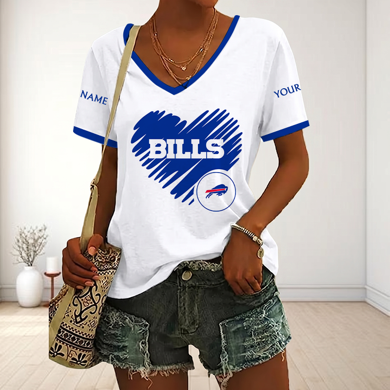 LIMITED EDITION - NEW CUSTOMIZED NFL03 BFB BUFFALO BILLS V-NECK FEMALE SHIRT