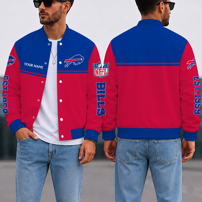 FINAL SALE - NEW CUSTOMIZED NFL03 BFB BUFFALO BILLS SATIN VARSITY & BASEBALL JACKET